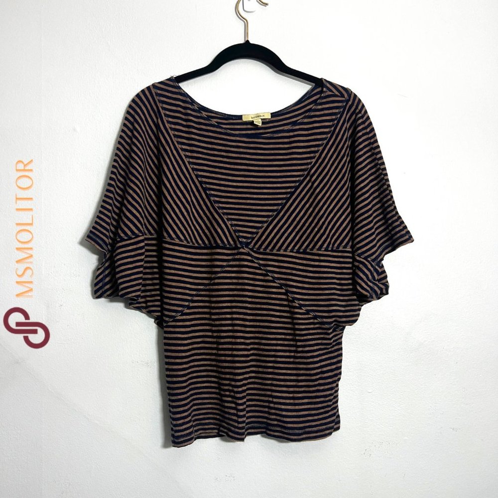 Bordeaux by Anthropologie Women's Large Black/Brown Striped Top